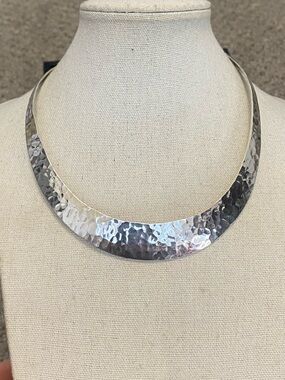Sterling Silver Hammered Torque Necklace 925